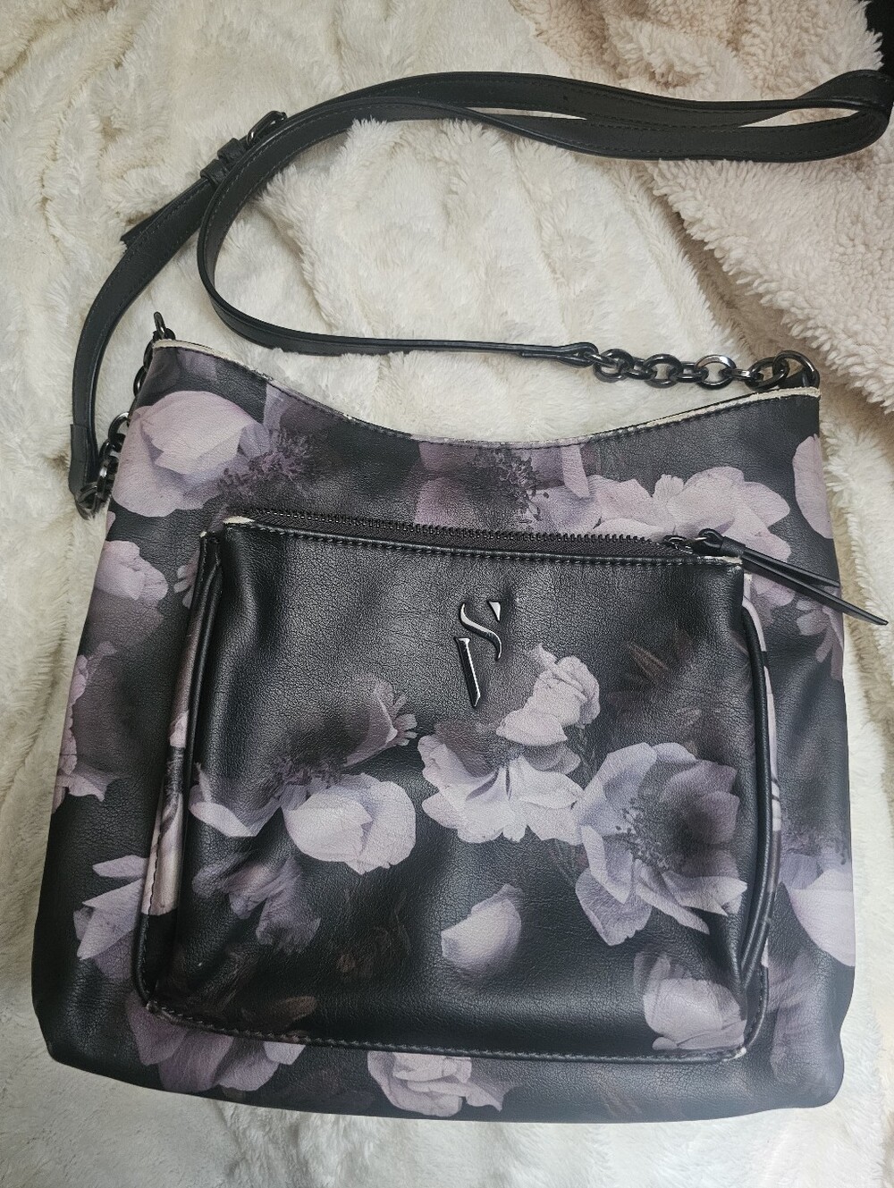 Simplu Vera Floral Black & Lavender Crossbody Bag by Vera Wang